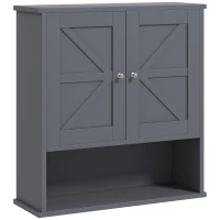 kleankin Farmhouse Bathroom Medicine Cabinet, Wall Cabinet with Barn Doors and Adjustable Shelf for Laundry Room, Gray(m-11)