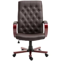 Vinsetto High Back Faux Leather Office Chair with Button Tufted Design, Executive Computer Desk Chair with Solid Wood Feet and Arms, Brown(m-20)