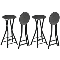 HOMCOM Set of 4 Foldable Barstools, Counter Height Bar Stools with Footrest and Steel Legs for Kitchen Island, Black(m-9)