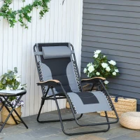 Outsunny Foldable Outdoor Lounge Chair with Footrest, Oversized Padded Zero Gravity Lounge Chair with Headrest, Cup Holders, Armrests for Camping, Lawn, Garden, Pool, Gray(m-2)