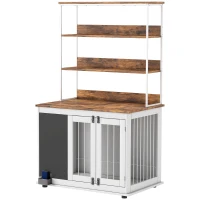 PawHut 39" Dog Crate Furniture for Large Dogs w/ Storage Shelf, Three Doors, Blackboard & Non-slip Foot Pads, White(m-1)