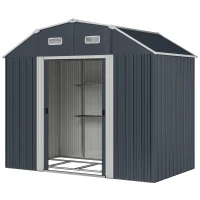Outsunny 8' x 4' Galvanized Outdoor Storage Shed, Garden Shed with Adjustable Shelves, Double Sliding Doors and Vents(m-2)
