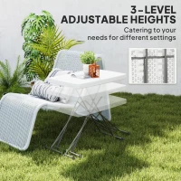 Outsunny Folding Outdoor Patio Table, 3-Level Adjustable Camping Table Picnic Table with HDPE Top, Steel Legs, White(m-4)