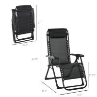 Outsunny Reclining Zero Gravity Chair with Adjustable Backrest, Folding Garden Sun Lounger, Outdoor Recliner with Removable Cushion and Headrest, Light Grey(m-3)
