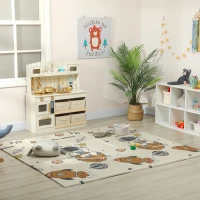 Qaba Foldable Baby Plat Mat, 77" x 69" Kids Floor Mat for Crawling and Learning, Astronaut & Planet Theme(m-8)