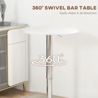 HOMCOM Modern Round Bar Table Adjustment Height Home Pub Bistro Desk Faux Leather Covered Wooden Top Chrome Base White(m-5)