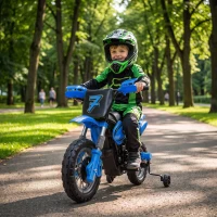 Qaba 12V Kids Electric Motorcycle, Ride on Motorcycle with Training Wheels, Rear Suspension, Horn for 3-6 Years, Blue(m-1)