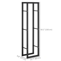 HOMCOM 15.7" x 9.8" x 59.1" Firewood Rack Outdoor, Log Holder Fireplace Storage Rack with Handles and 220 lbs. Weight Capacity, Black(m-3)