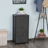 HOMCOM Linen Drawer Cabinet Organizer Storage Dresser Tower with 4 Removable Drawer Metal Frame Adjustable Feet for Living Room, Kitchen, Bathroom, Black(m-1)