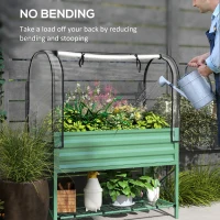Outsunny Raised Garden Bed with Legs and Cover, Metal Elevated Planter Box with Bottom Shelf and Liner for Vegetables, Green(m-7)