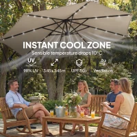 Outsunny 11.3 ft Cantilever Patio Umbrella with Light, Cover, Aluminium UPF50+ Offset Outdoor Umbrella Parasol, Khaki(m-7)