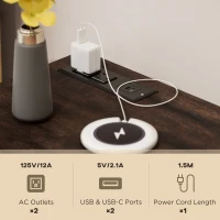 HOMCOM Set of 2 Side Tables, Night Stands with Charging Outlets, White(m-5)