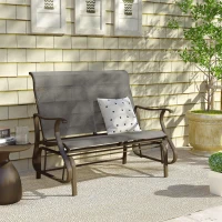 Outsunny Garden Double Gliding Chair, Patio Glider Armchair for Outdoor, Backyard Mesh Seat and Backrest, Steel Frame, Light Grey(m-9)