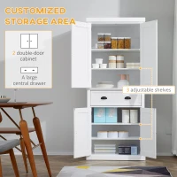 HOMCOM 72.5" Kitchen Pantry Cabinet, Traditional Freestanding Storage Cabinet with 4 Doors, Drawer and 3 Adjustable Shelves for Dining Room, White(m-4)