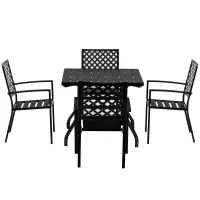 Outsunny 5-Piece Outdoor Patio Square Table Dining Set with 4 Stackable Chairs, Durable Steel Design, & Middle Umbrella Hole of 1.65'' or 1.5''(m-11)
