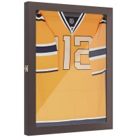 HOMCOM 24" x 32" Jersey Display Case, Wall-Mounted Memorabilia Acrylic Shadow Box with and Hanger, Cherry Brown(m-1)