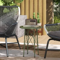 Outsunny 15.7" Round Garden Table with Floral Cut-Out, Steel Balcony Side Bistro Coffee Table with Adjustable Feet, Green(m-8)