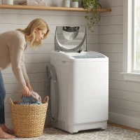 HOMCOM Compact Washer, Portable Washing Machine, Full Automatic Washer with 8 Programs and 6 Water Levels, White(m-1)