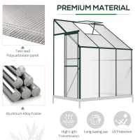 Outsunny Walk-In Garden Greenhouse Aluminum Polycarbonate with Roof Vent for Plants Herbs Vegetables 6' x 4' x 7' Green(m-6)