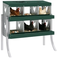 PawHut Chicken Nesting Boxes, 6 Compartment Steel Nesting Boxes for Chickens, Wall Mount Egg Laying Boxes with Vented Holes(m-11)