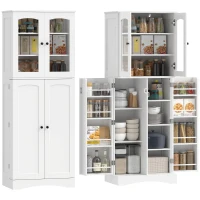 HOMCOM 64" Tall Kitchen Pantry Cabinet, Kitchen Cabinet with Soft-Close Acrylic Doors, 10 Shelves, 8 Door Racks, White(m-9)