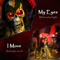 Outsunny Halloween Animated Skeleton with Glowing LED Eyes, Animatronic Halloween Decorations, Battery Operated(m-4)
