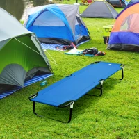 Outsunny Folding Camping Cot for Adults Portable Outdoor Sleeping Bed for Office Beach Home, Blue(m-1)