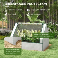 Outsunny Raised Garden Bed, Outdoor Metal Planter Box with Mini Greenhouse, White and Brown(m-5)