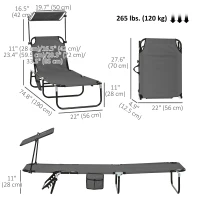 Outsunny 2 Piece Folding Outdoor Chaise Lounges, Pool Tanning Chairs with Reclining Back, Sunshade for Beach, Patio, Dark Grey(m-3)