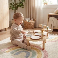 Qaba Toddler Drum Set, 4-in-1 Musical Instruments for Kids 2+, Gifts for Girls Boys Birthday, Natural Wood(m-8)