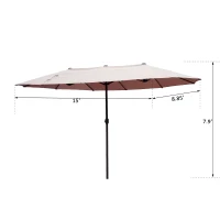 Outsunny Patio Umbrella 15' Outdoor with Twin Canopy Sunshade(m-3)