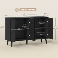 HOMCOM Buffet Cabinet with Storage, Modern Fluted Sideboard with Adjustable Shelves for Dining Room Living Room, Black(m-3)