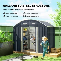 Outsunny 8' x 4' Galvanized Outdoor Storage Shed, Garden Shed with Adjustable Shelves, Double Sliding Doors and Vents(m-4)