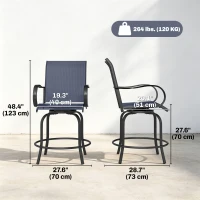 Outsunny Outdoor Bar Stools Set of 2, 360° Swivel Bar Height Chairs, 26.8" x 29.5" x 48.4", Navy Blue(m-3)