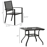 Outsunny 5-Piece Outdoor Patio Square Table Dining Set with 4 Stackable Chairs, Durable Steel Design, & Middle Umbrella Hole of 1.65'' or 1.5''(m-3)