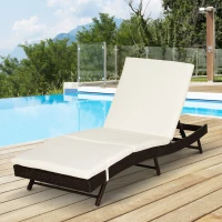 Outsunny Patio Chaise Lounge, Pool Chair with 5 Position Adjustable Backrest & Cushion, Outdoor PE Rattan Wicker Sun Tanning Seat(m-2)