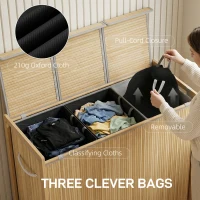 HOMCOM Bamboo Laundry Hamper with Removable Drawstring Bag and Side Storage Pockets, 47 Gal, Natural(m-6)