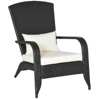 Outsunny Patio Wicker Adirondack Chair, Outdoor All-Weather Rattan Fire Pit Chair w/ Soft Cushions, Tall Curved Backrest and Comfortable Armrests for Deck or Garden, Cream White and Black(m-1)