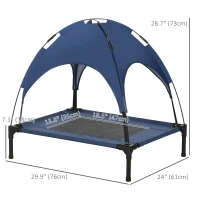 PawHut Elevated Cooling Pet Bed Portable Raised Dog Cot with Canopy for Medium Sized Dogs, Dark Blue(m-3)