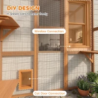 PawHut 71" x 39" x 71" Cat Cage, Large Outdoor Wooden Cat Patio with 6 Balanced Platforms and Asphalt Roof, Orange(m-4)