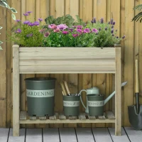 Outsunny Elevated Planter Box with Legs and Storage Shelf, Raised Garden Bed, Elevated Wooden Planter Box, Green(m-8)