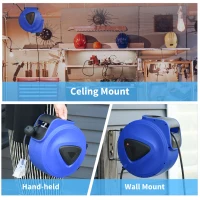 DURHAND 49ft Retractable Extension Cord Reel, Portable Power Cord with Triple Tap Connector Automatic Retract Ceiling Wall Mount Garage Garden, Blue(m-6)