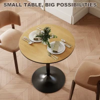 HOMCOM 27.6" Round Kitchen Table for 2, Modern Small Dining Table with Wood Veneer, Steel Base for Dining Room, Natural(m-7)