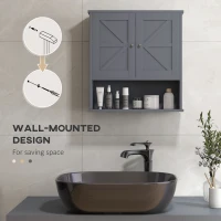 kleankin Farmhouse Bathroom Medicine Cabinet, Wall Cabinet with Barn Doors and Adjustable Shelf for Laundry Room, Gray(m-5)