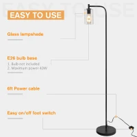 HOMCOM Modern Stylish Tall Pole Floor Lamp, Land Light with Metal Base, Cylindrical Shaped Glass Shade, Black(m-6)