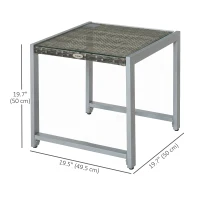 Outsunny Rattan Coffee Table, Wicker Patio Side Table with Tempered Glass Top and Aluminum Frame for Outdoor, Garden, Gray(m-3)