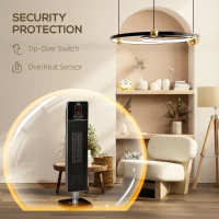 HOMCOM 2-In-1 Electric Space Heater, Oscillating Tower Heater for Indoor Use, with 3 Modes, 8H Timer, Remote, Tip-Over and Overheat Protection, 750W / 1500W, Black(m-16)