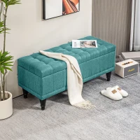 HOMCOM Storage Ottoman, Linen Fabric End of Bed Bench with Button Tufted Storage Bench for Bedroom, Green(m-8)