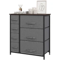 HOMCOM Dresser with 7 Drawers, Chest of Drawers with Metal Frame, Fabric Dresser for Living Room, Dark Grey(m-2)