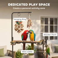 PawHut Bird Stand with Wheels Parrot Stand with Slide-out Tray Stainless Steel Bowls for Indoor Outdoor Dark Gray(m-4)